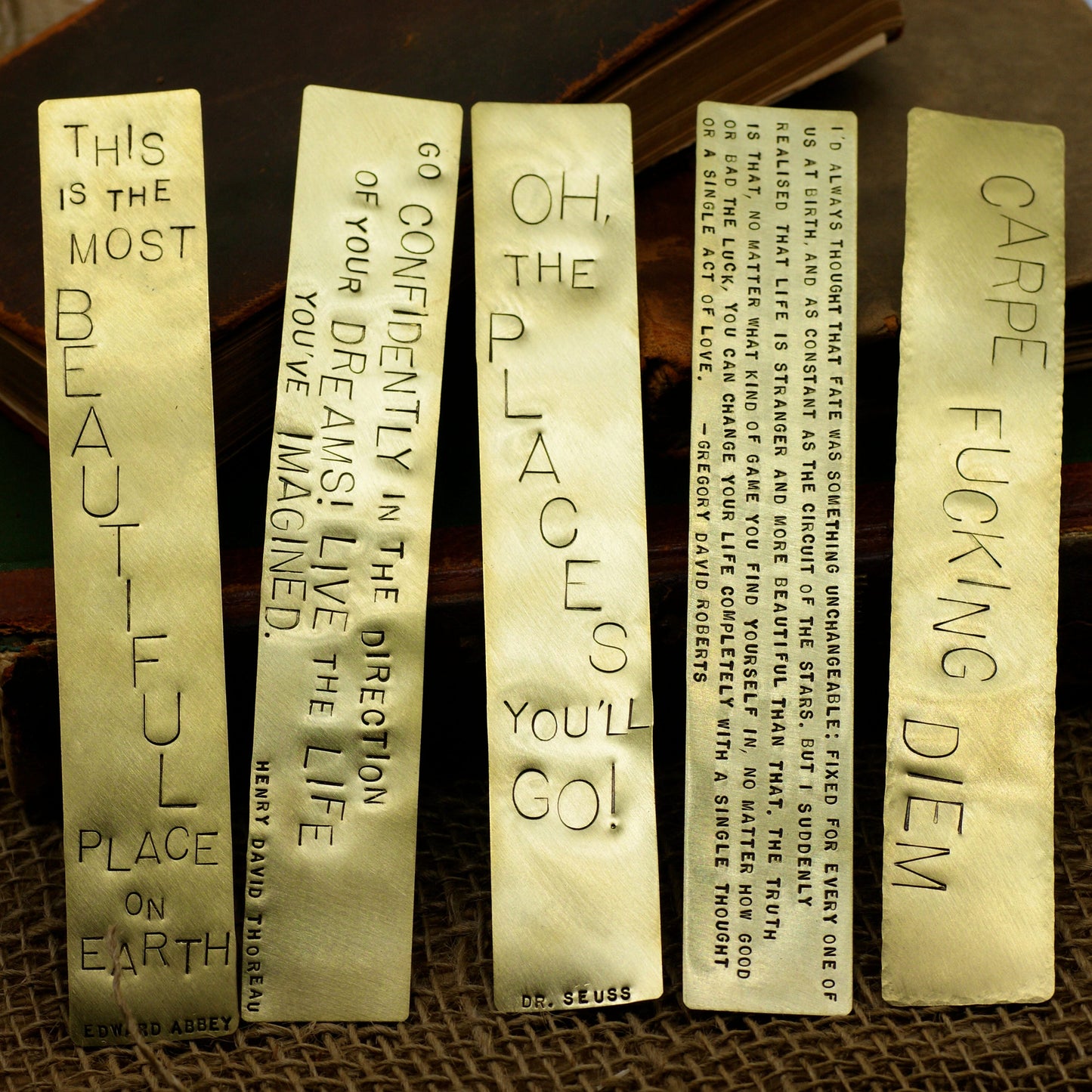 Custom Handstamped Brass Bookmark