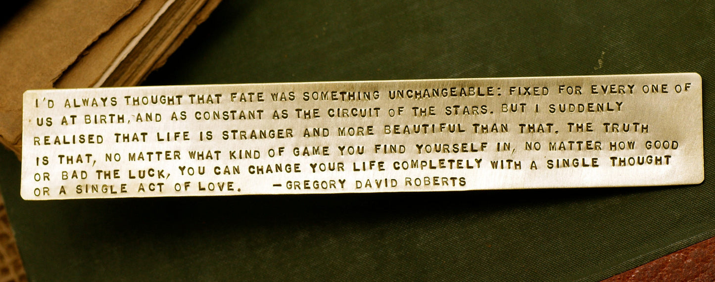 Custom Handstamped Brass Bookmark