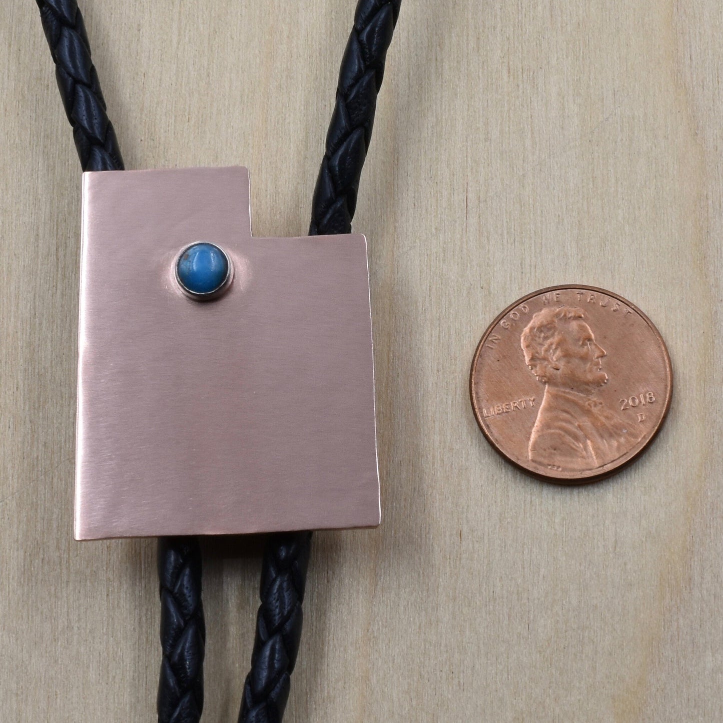 Utah Bolo Tie - Handcut Copper with Turquoise