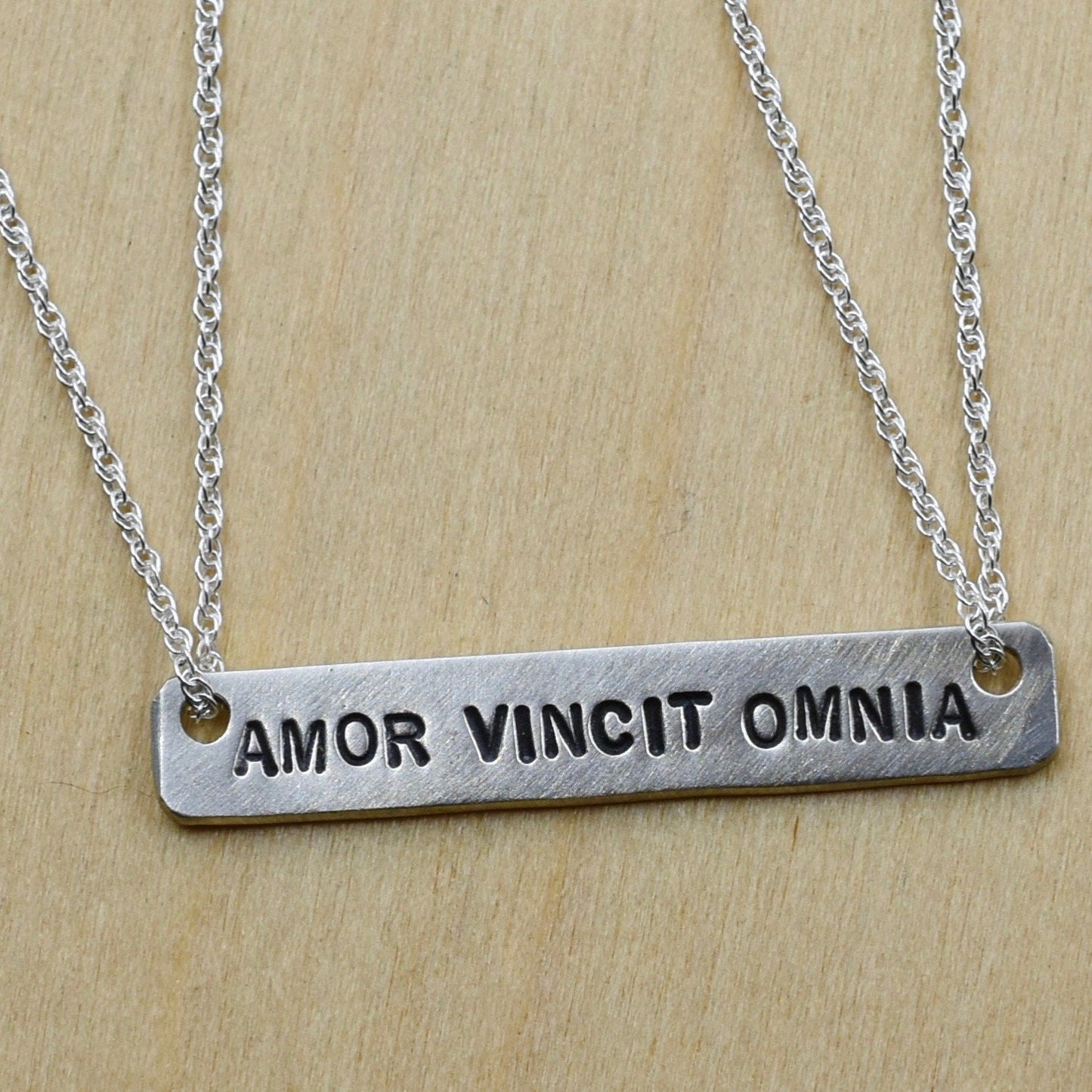 Amor Vincit Omnia (Love Conquers All) Bar Necklace