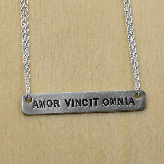 Amor Vincit Omnia (Love Conquers All) Bar Necklace