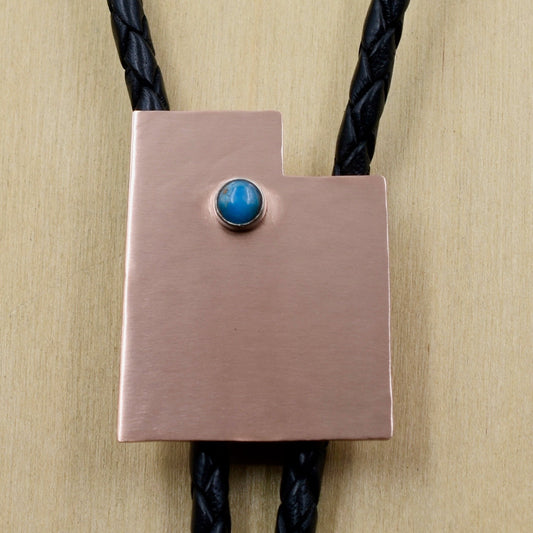 Utah Bolo Tie - Handcut Copper with Turquoise