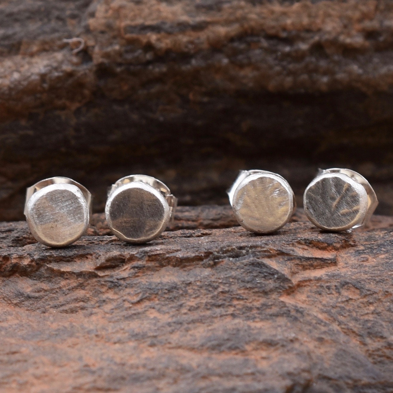 Mini Nugget Stud Earrings - Sterling Silver