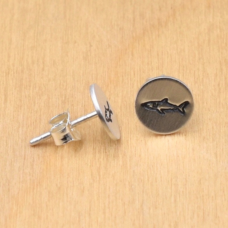 Shark Stud Earrings - Sterling Silver