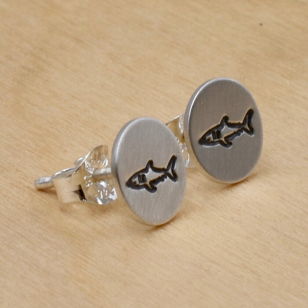 Shark Stud Earrings - Sterling Silver